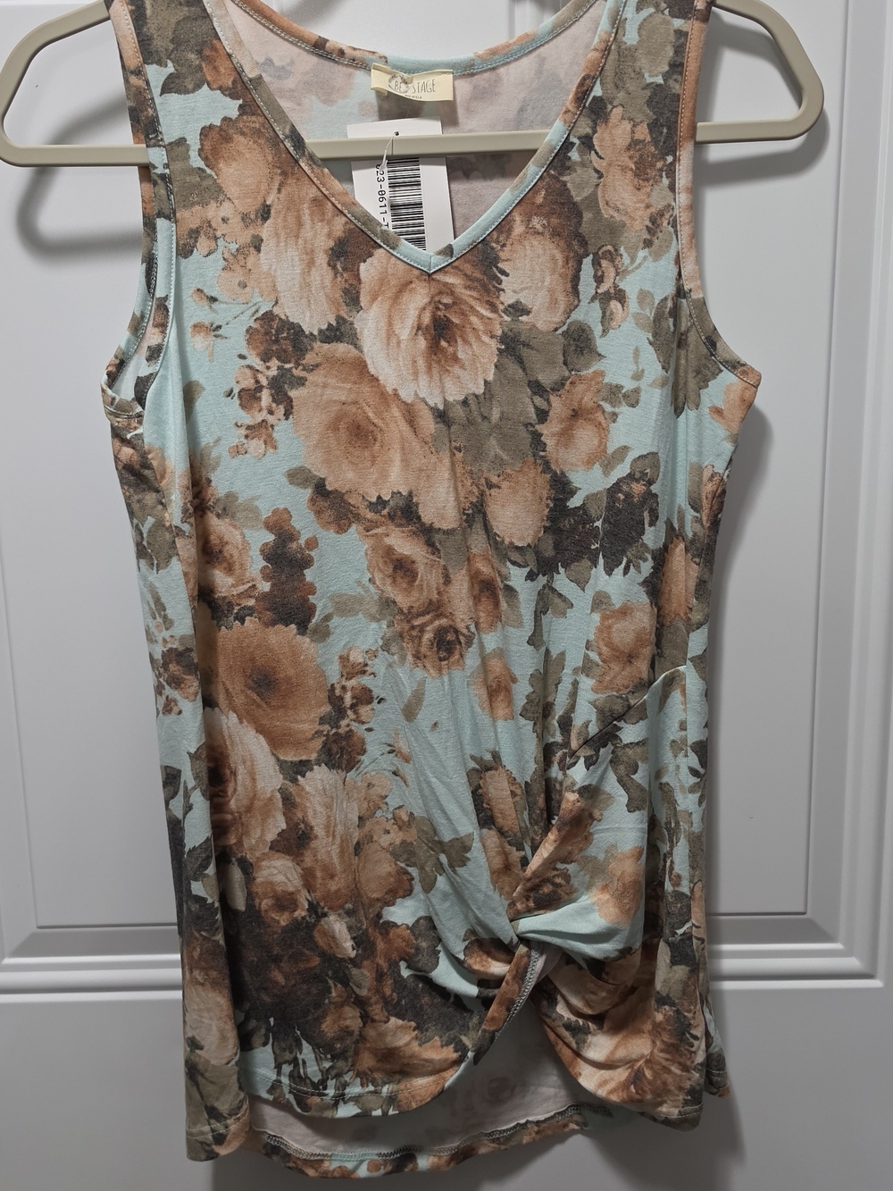 Floral Twist-Front Tank Top - Mint/light Blue Cploe
